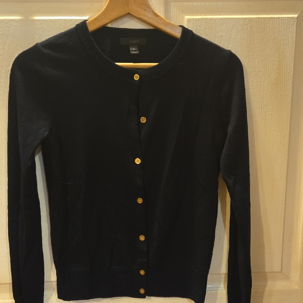 J. Crew Midnight Blue Cardigan with Gold Accents